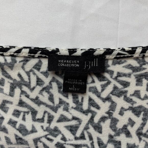 J Jill L Wearever Black & White Line Print Midi Dress Casual Modern Comfort - Picture 6 of 12